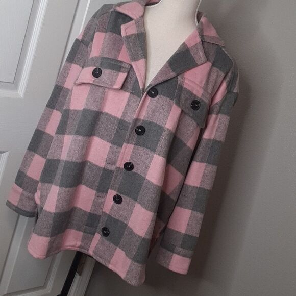 La Miel Pink & Gray Plaid Jacket - Picture 1 of 10